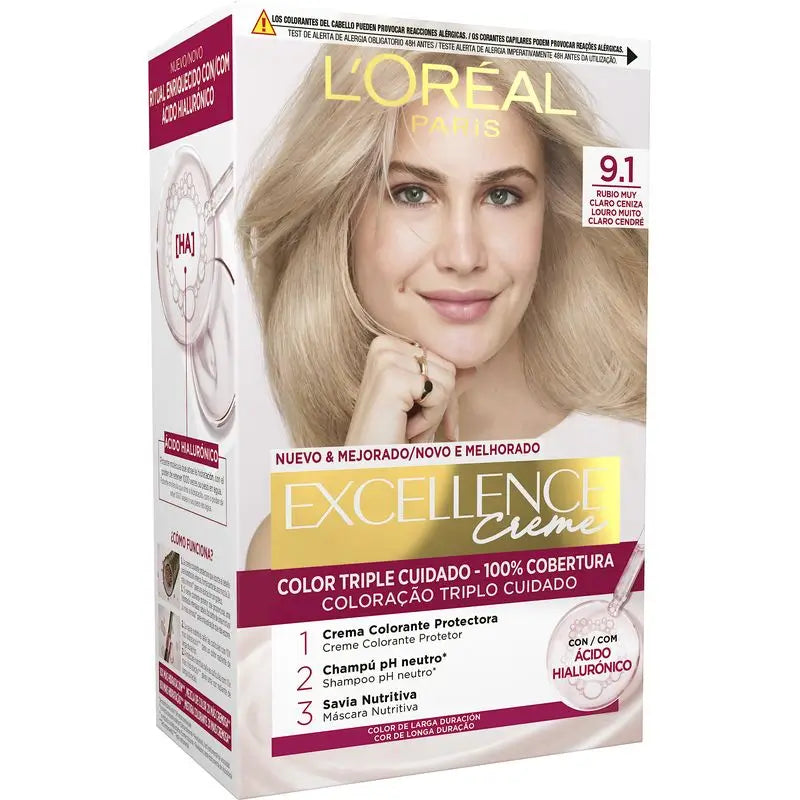 L'Oréal Paris Excellence Creme Dauerhafte Haarfarbe - Farbton 9.1 Sehr helles Aschblond