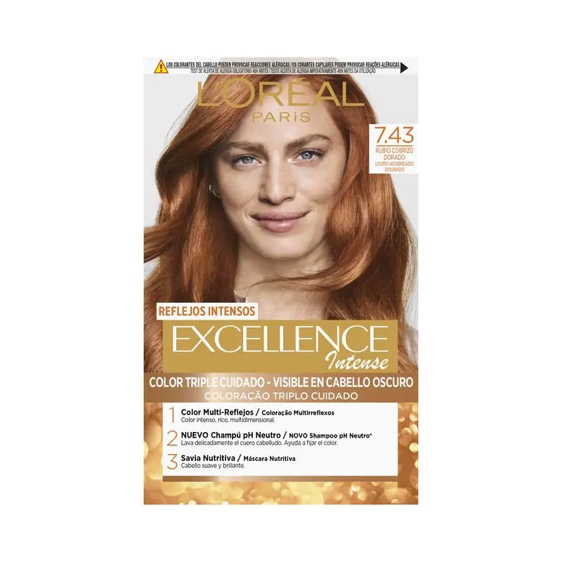 L'Oréal Paris Excellence Intensive Dauerhafte Haarfarbe - Farbton 7.43 Goldkupferblond