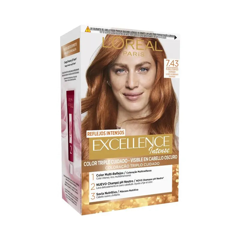 L'Oréal Paris Excellence Intensive Dauerhafte Haarfarbe - Farbton 7.43 Goldkupferblond