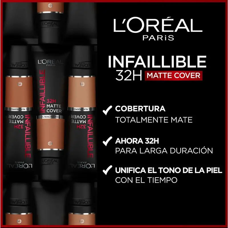 L'Oréal Paris Infallible 32H Matte Cover Matte Base 300 Ambre 30Ml mit Niacinamid, Spf25, wasserfest