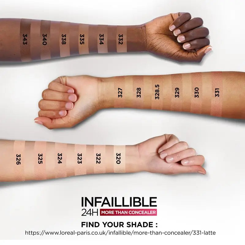 L'Oréal Paris Infallible More Than Concealer Abdeckende Abdeckcreme, Farbton 331 Latte/Cafe Au Lait, 11 ml