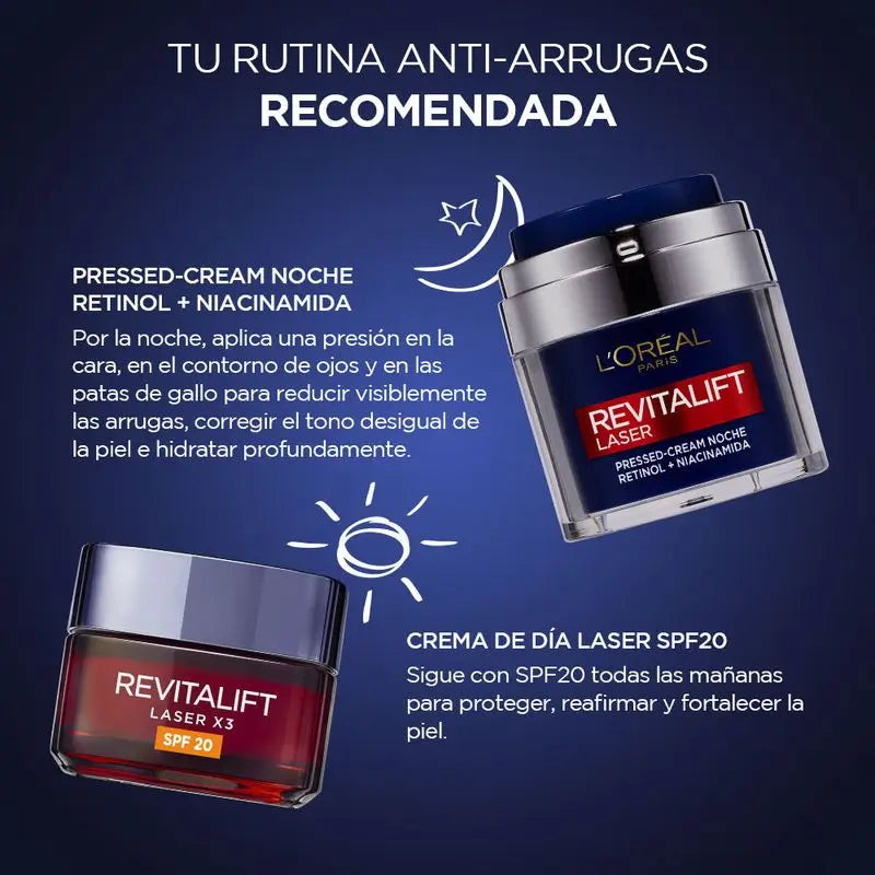 L'Oréal Paris Pressed Laser Revitalift Nachtcreme mit Retinol + Niacidamid Einzeldosis-Format, 50 ml