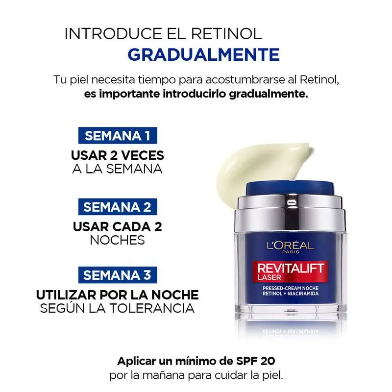 L'Oréal Paris Pressed Laser Revitalift Nachtcreme mit Retinol + Niacidamid Einzeldosis-Format, 50 ml