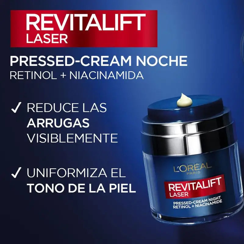 L'Oréal Paris Pressed Laser Revitalift Nachtcreme mit Retinol + Niacidamid Einzeldosis-Format, 50 ml
