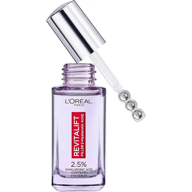 L'Oréal Paris Revitalift Filler Augenserum: 2,5% Hyaluronsäure & Koffein, Dreifach-Roll-On