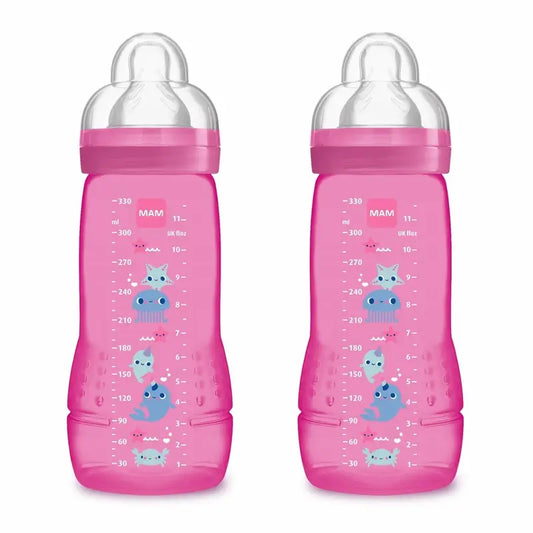 Mam Baby Easy Active Babyflasche Hellrosa, 2X330Ml