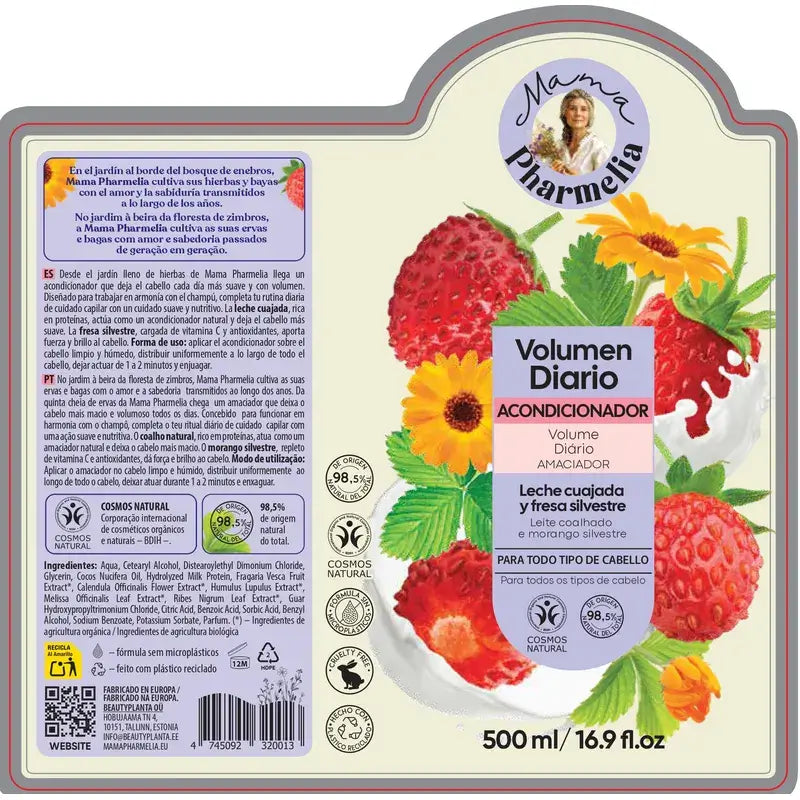 Mama Pharmelia Tägliches Volumen Conditioner Milch Quark & Walderdbeere, 500Ml