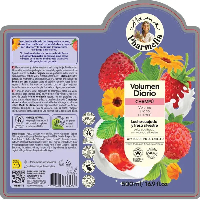 Mama Pharmelia Tägliches Volumen Shampoo Milch Quark & Walderdbeere, 500Ml