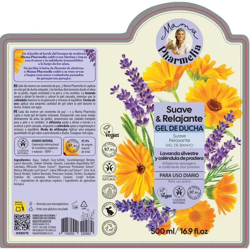Mama Pharmelia Sanftes & Entspannendes Duschgel mit wildem Lavendel & Wiesen-Ringelblume, 500 ml