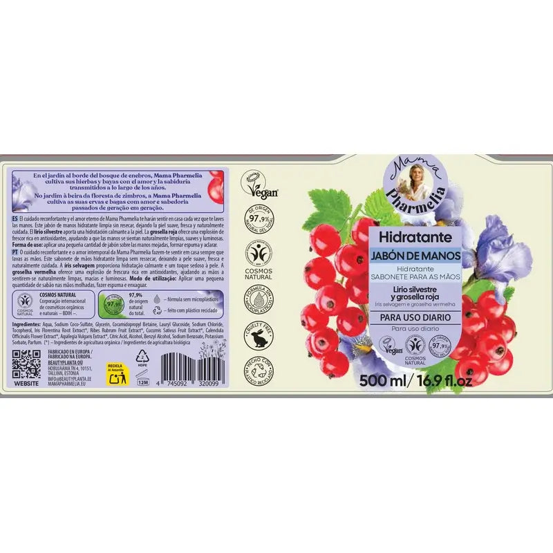 Mama Pharmelia Feuchtigkeitsspendende Handseife mit wilder Iris und roter Johannisbeere, 500 ml