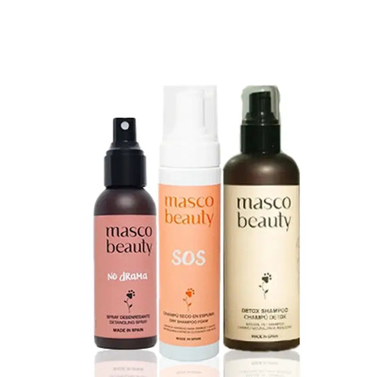 Masco Beauty Care mit Trockenshampoo 200ml + Entwirrungsspray 100ml + Detox Shampoo 250ml für Hunde
