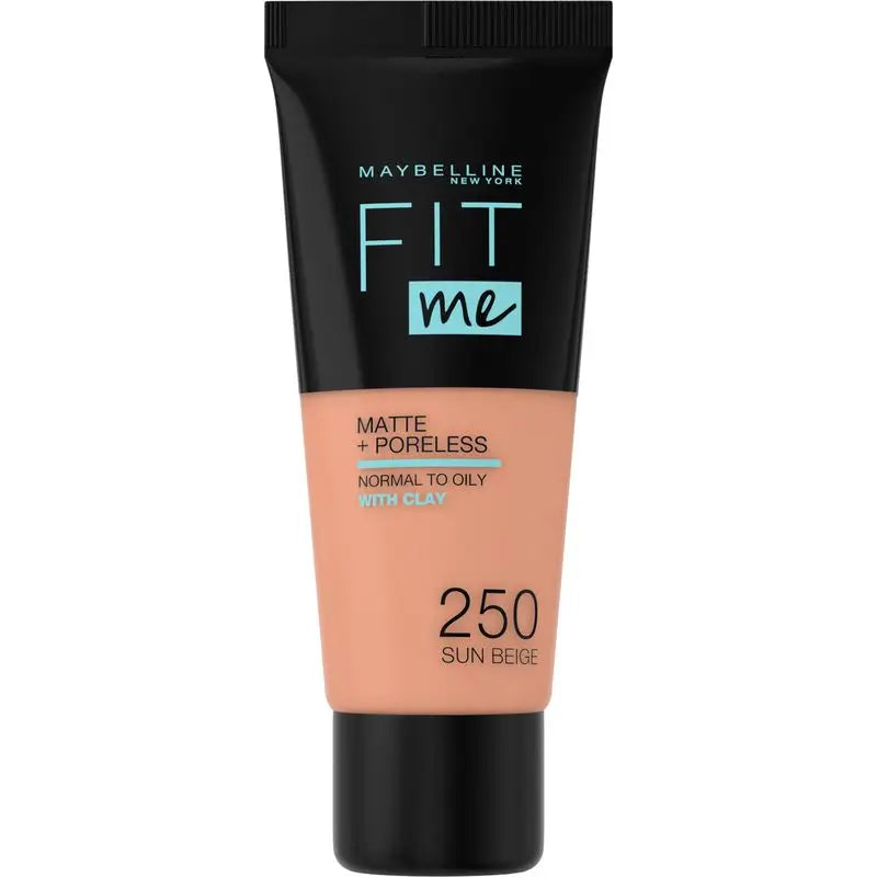 Maybelline New York Fit Me Matte and Refine Makeup Foundation Schatten 250 Sun Beige Calca A Tu Tono Y Textura Pieles Medias - 30Ml