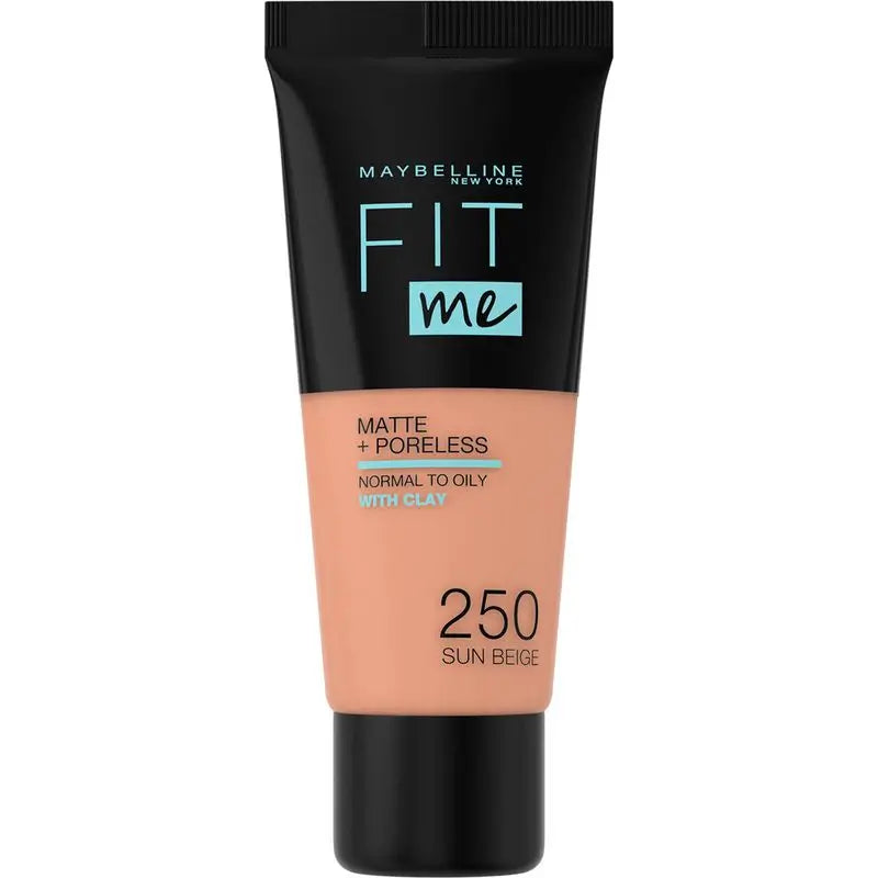 Maybelline New York Fit Me Matte and Refine Makeup Foundation Schatten 250 Sun Beige Calca A Tu Tono Y Textura Pieles Medias - 30Ml