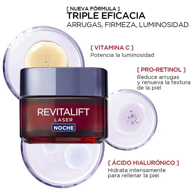L'Oréal Paris Revitalift Laser Anti-Ageing Night Cream Triple Action, Anti-Falten und Multi-Korrektur, 50 ml