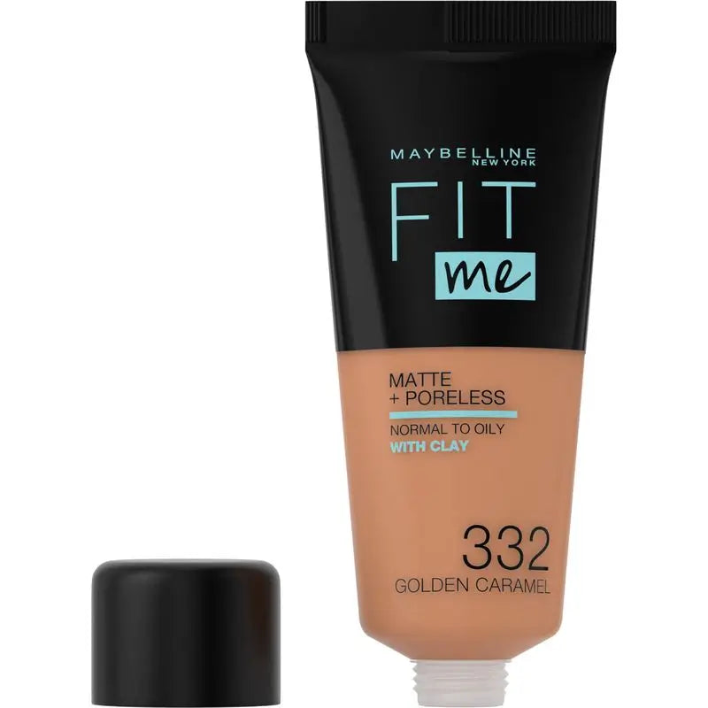 Maybelline New York Fit Me Matte & Refine Foundation Foundation Farbton 332 Golden Caramel Calca A Tu Tono Y Textura Piel Oscuras - 30Ml