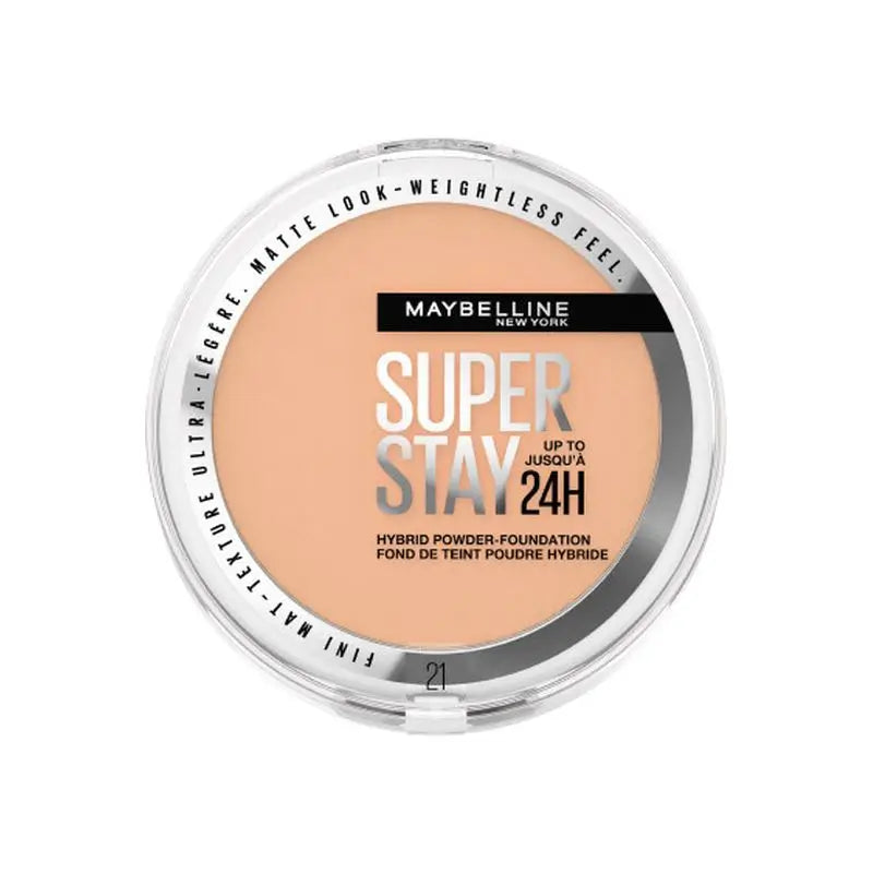 Maybelline New York Superstay Hybrid 24H Powder Foundation, Superabdeckung, Superleicht, bis zu 24 Stunden, Farbton 21