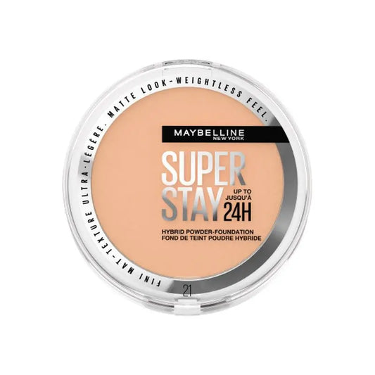 Maybelline New York Superstay Hybrid 24H Powder Foundation, Superabdeckung, Superleicht, bis zu 24 Stunden, Farbton 21