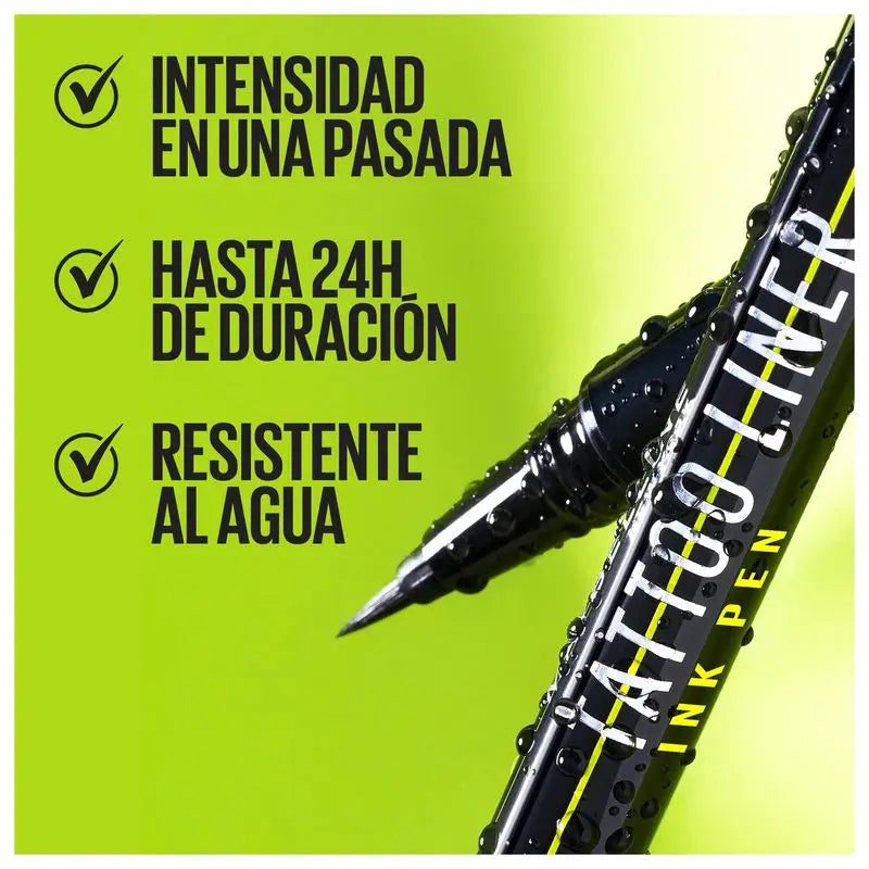 Maybelline New York Tattoo Liner Ink Pen, Eyeliner im Stiftformat, wasserfest, Tattoo-Formel bis zu 24 Stunden, schwarz