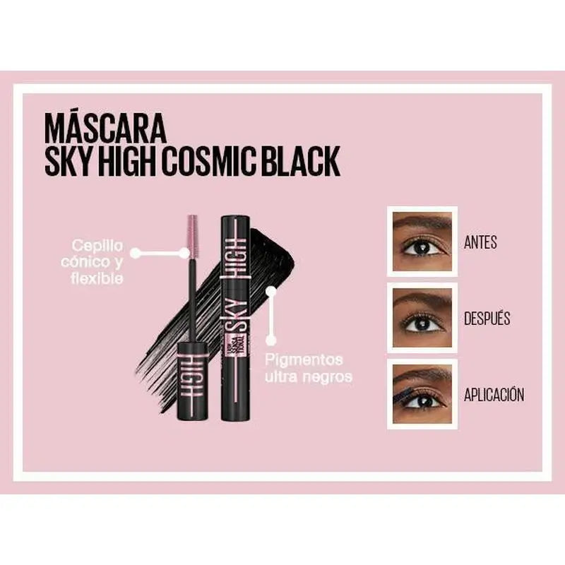 Maybelline New York Lash Sensational Sky High Cosmic: Ultraschwarze Wimperntusche mit Länge und Volumen