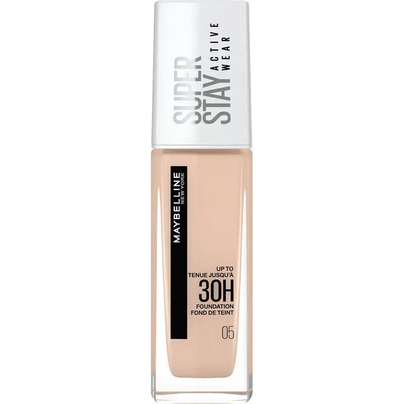 Maybelline New York Superstay Activewear 30H Foundation Lang anhaltende und hohe Deckkraft. Farbton 05 Light Beige.