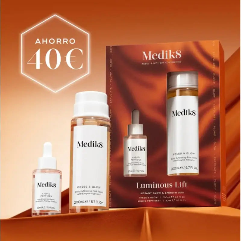 Medik8 Luminous Lift Press Glow 200 ml + Flüssige Peptide 30 ml