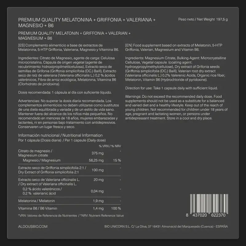 Aldous Labs Melatonin mit 5Htp, Magnesium, Baldrian und Vitamin B6