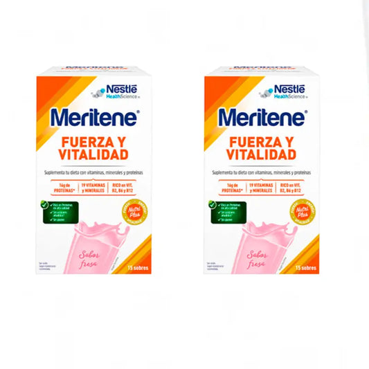Meritene Kraft & Vitalität Shake mit Erdbeergeschmack, 2 x 15 Beutel à 30 Gramm