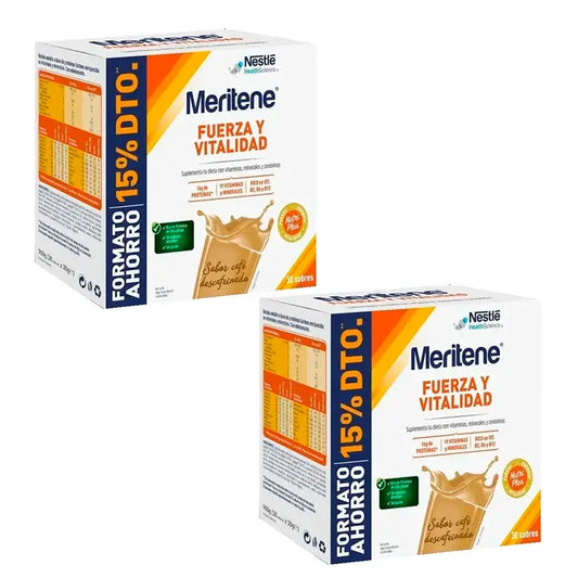 Meritene Kraft und Vitalität Entkoffeinierter Kaffee Sparpaket 2 x 30 Portionsbeutel