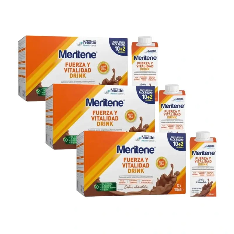 Meritene Kraft & Vitalität Getränk Schokolade, 10+2 x 180 ml, 3er-Pack