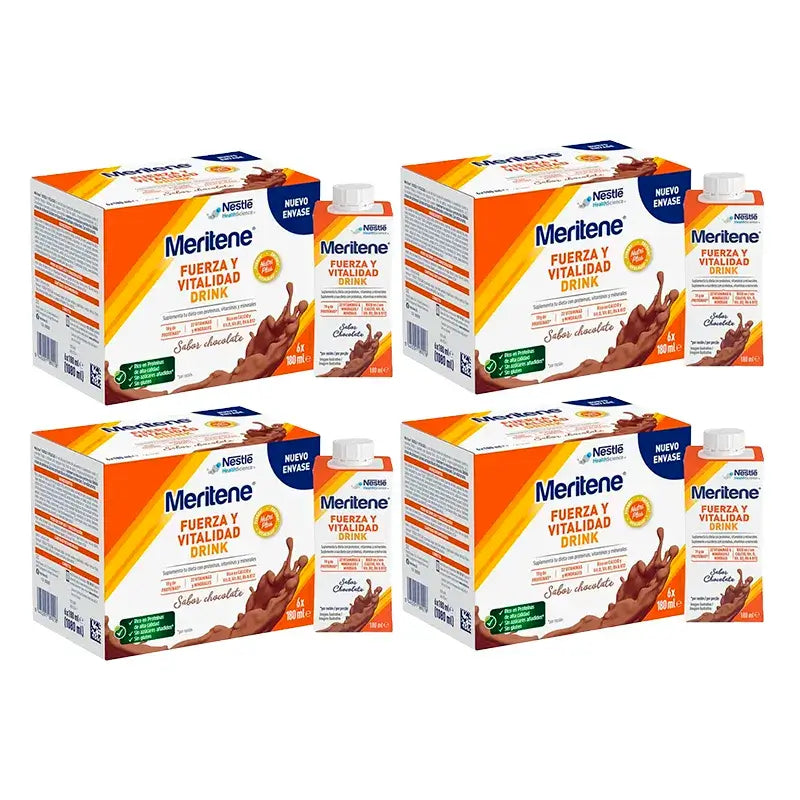 Meritene Kraft- und Vitalitätsgetränk Schokolade, 4er-Pack 6 x 180 ml