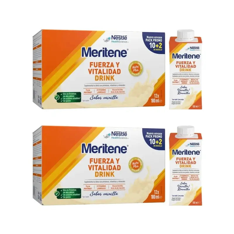 Meritene Kraft- und Vitalitätsgetränk Vanille, 2er-Pack 10+2 x 180 ml