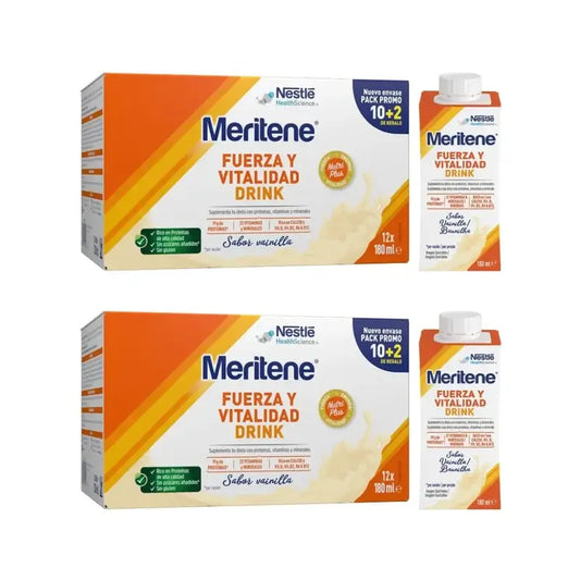 Meritene Kraft- und Vitalitätsgetränk Vanille, 2er-Pack 10+2 x 180 ml