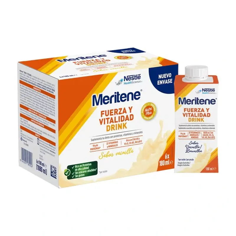 Meritene Kraft- und Vitalitätsgetränk Vanille, 3er-Pack, 6 x 180 ml