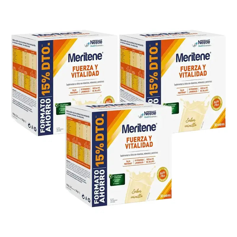 Meritene Kraft & Vitalität Vanille Sparpaket 3 x 30 Beutel