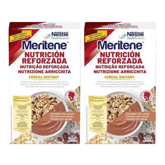 Meritene Verstärkte Ernährung Instant-Cerealien - Kakao, Packung 2 x 520 Gramm