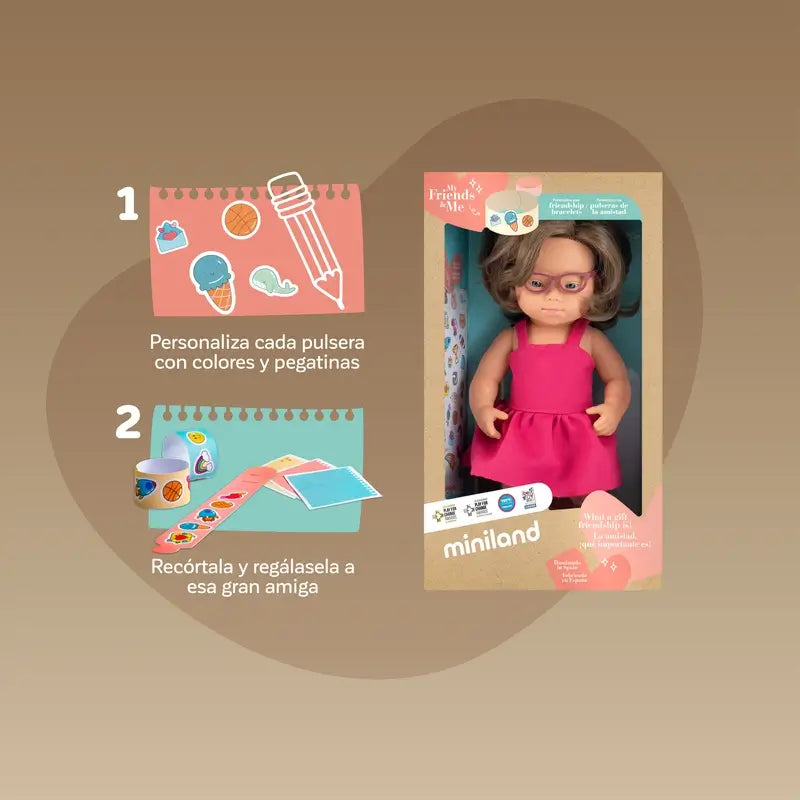 Miniland Down-Syndrom-Puppe mit Brille 38 cm Meine Freunde und ich