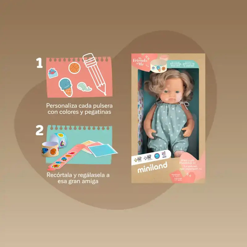 Miniland Puppe Dunkelblond mit Vitiligo 38 Cm Meine Freunde & ich