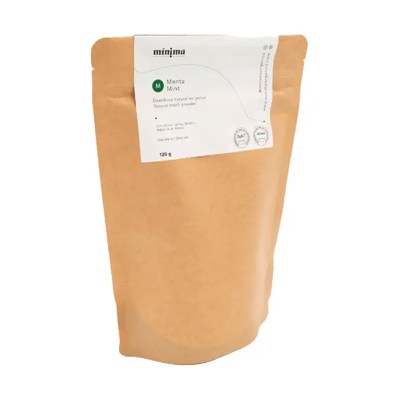 Minima Organics Fluoridfreies veganes Zahnpasta-Pulver im kompostierbaren Beutel - 120 g