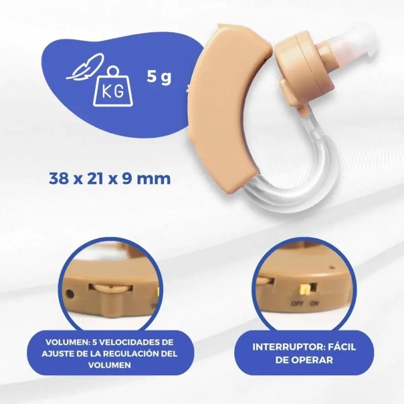 Mobiclinic Sound Amplifier - 5 Lautstärkestufen - anpassbar - 360º drehbar - Beige - Earplus 2