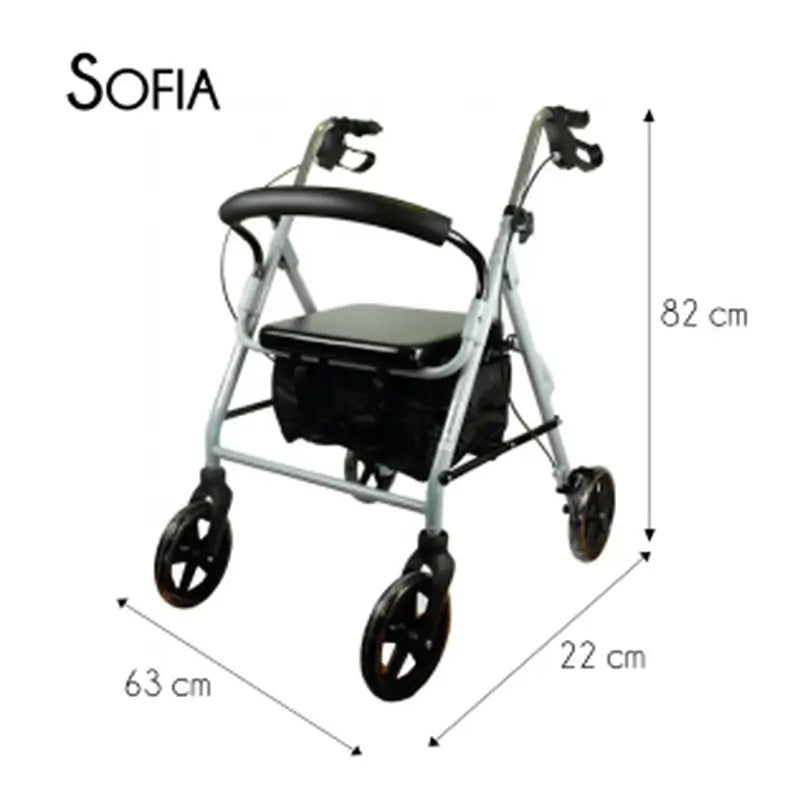 Mobiclinic Walker mit Rädern - faltbar - Aluminium - Bremsen auf Griffe - Sitz und Rückenlehne - Grau - Sofia