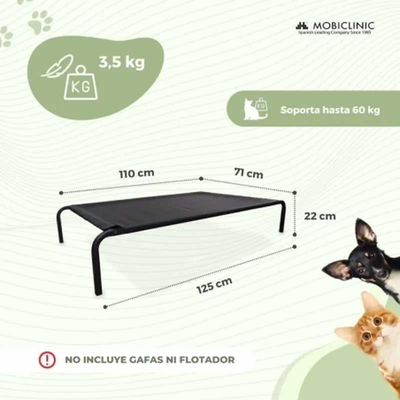 Mobiclinic isoliert erhöhtes Haustier Bett 122 X 71 X 21 Cm Schwarz Cleo