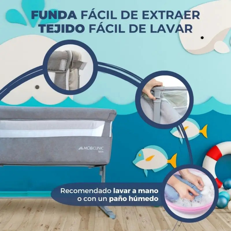Mobiclinic Moon Grau Höhenverstellbares Kinderbett mit Schlafmodus