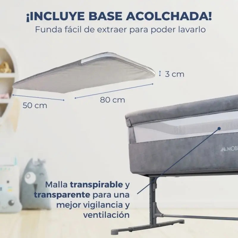 Mobiclinic Moon Grau Höhenverstellbares Kinderbett mit Schlafmodus