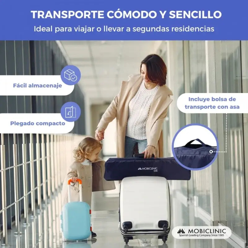 Mobiclinic Reisebett mit Rädern - tragbar - faltbar - robust - atmungsaktives Gewebe - Tragetasche - Blau - Mofli
