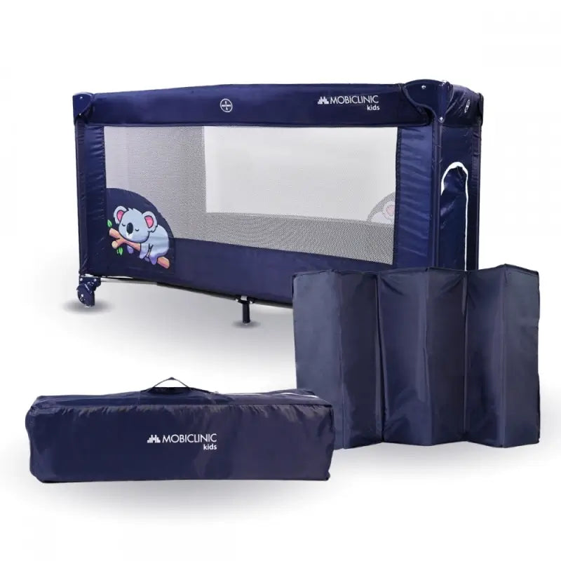Mobiclinic Reisebett mit Rädern - tragbar - faltbar - robust - atmungsaktives Gewebe - Tragetasche - Blau - Mofli