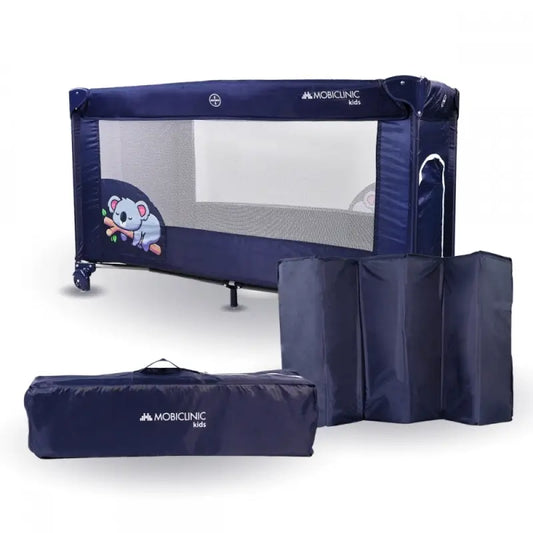 Mobiclinic Reisebett mit Rädern - tragbar - faltbar - robust - atmungsaktives Gewebe - Tragetasche - Blau - Mofli