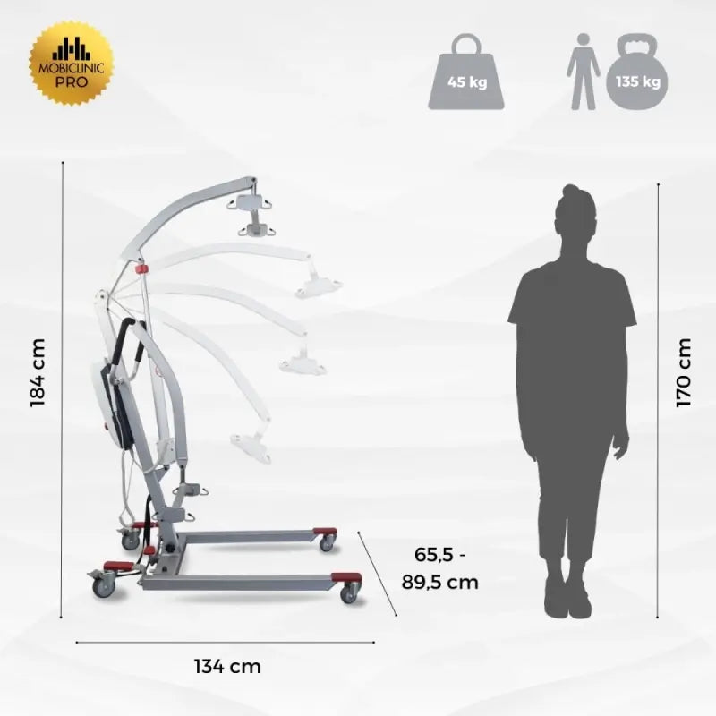 Mobiclinic Elektrischer Lifter - Inklusive Gurtzeug 4 Haken - Benutzung während des Tragens - Kompakt - Max. 135 Kg - Fortuna Basic