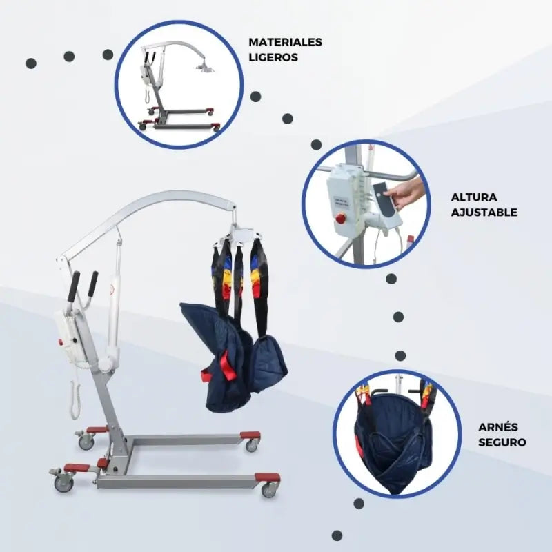 Mobiclinic Elektrischer Lifter - Inklusive Gurtzeug 4 Haken - Benutzung während des Tragens - Kompakt - Max. 135 Kg - Fortuna Basic