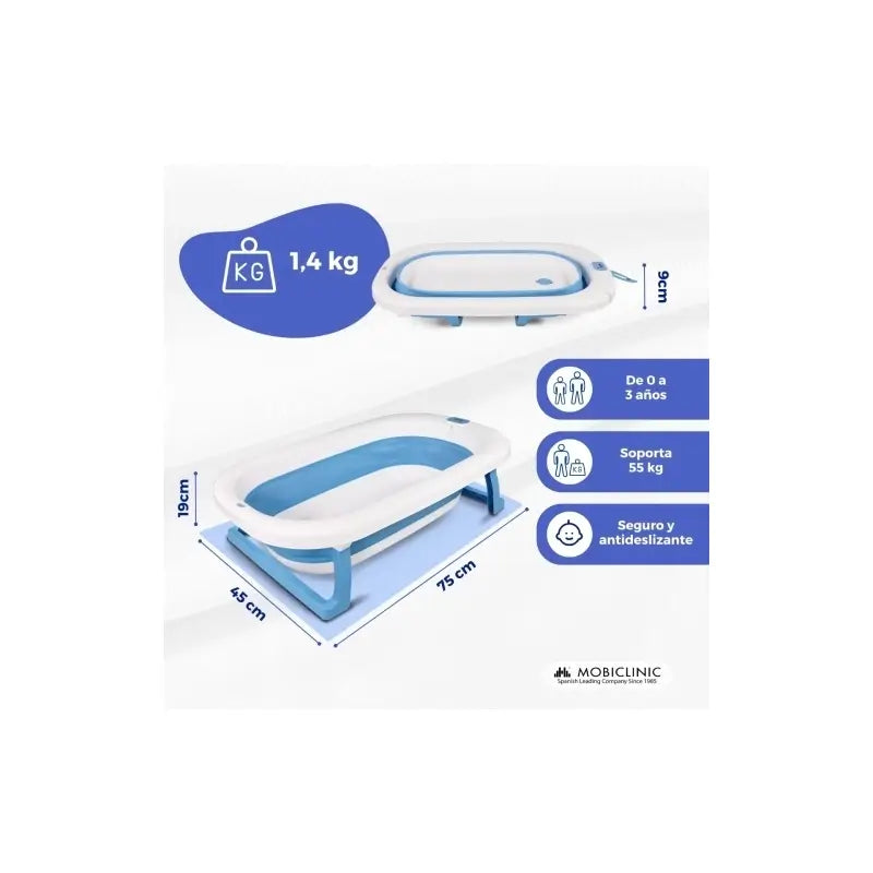 Mobiclinic Baby Bath Pack - Baby-Badewanne - faltbar - Anti-Rutsch - blau - Badethermometer - quecksilberfrei