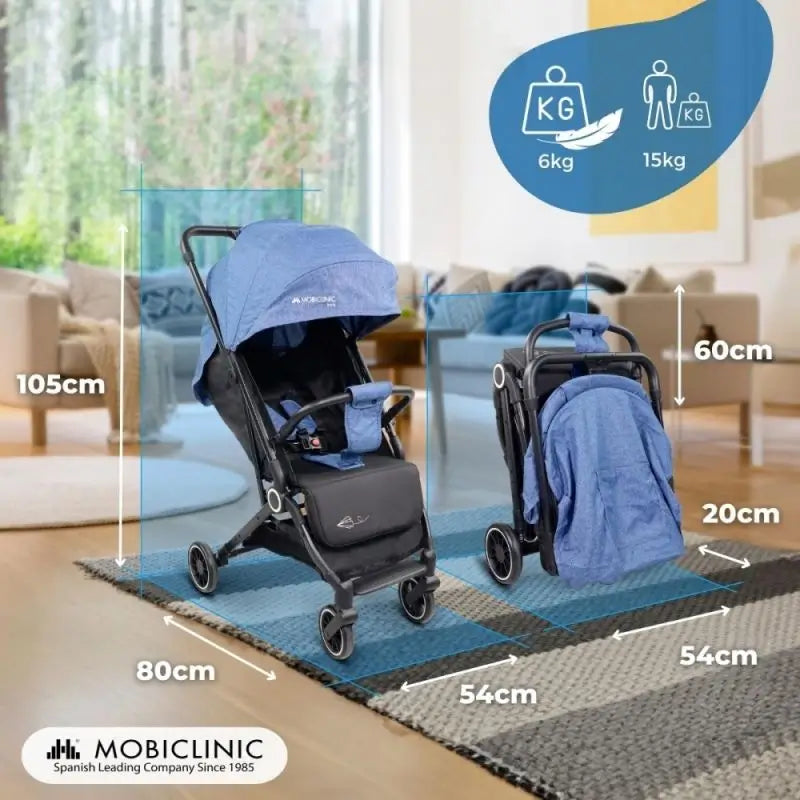 Mobiclinic Elefant faltbarer Kinderwagen 15 Kg Blau
